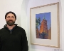 Hilmar Noerenberg vor seiner Arbeit St. Nikolai Stralsund, Türme  im Foyer des Rathauses